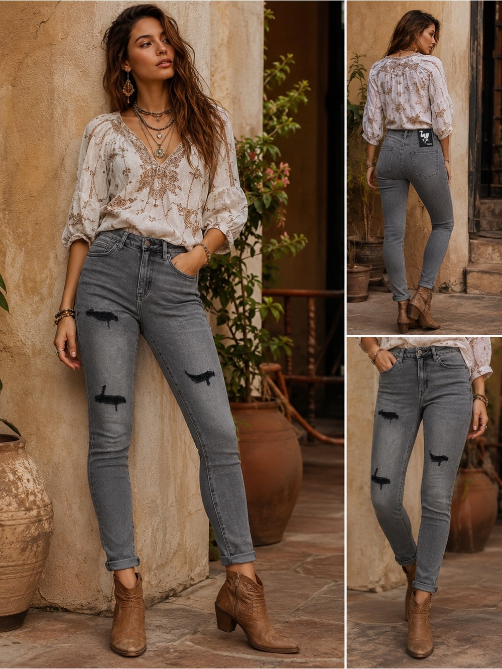 NWT Free People x Sandrine Rose Destroyed Rain Skinny Jeans Distressed Denim 27